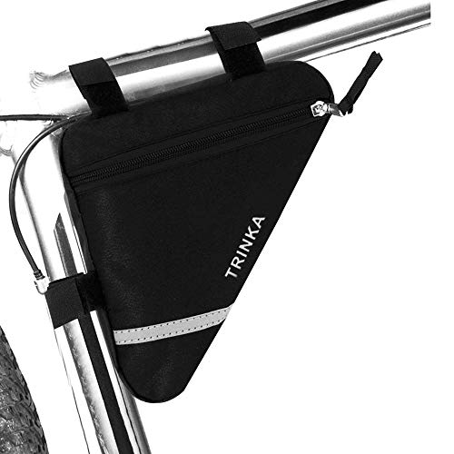 Aiqeer Bolsa Triángulo Bicicleta, Bolsa Triangular de Tubo Delantero de Bicicleta, Bolsa de Herramientas para Bicicleta, Bolsa Triangular de Nylon, con Rayas Reflectantes (Negro)