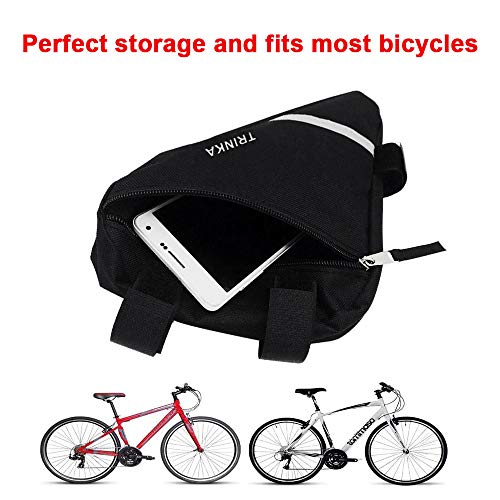 Aiqeer Bolsa Triángulo Bicicleta, Bolsa Triangular de Tubo Delantero de Bicicleta, Bolsa de Herramientas para Bicicleta, Bolsa Triangular de Nylon, con Rayas Reflectantes (Negro)