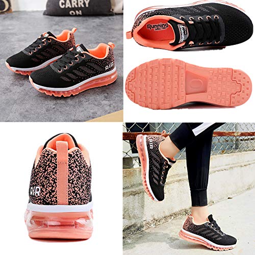 Air Zapatillas de Running para Hombre Mujer Zapatos para Correr y Asfalto Aire Libre y Deportes Calzado Unisexo Black Orange 38