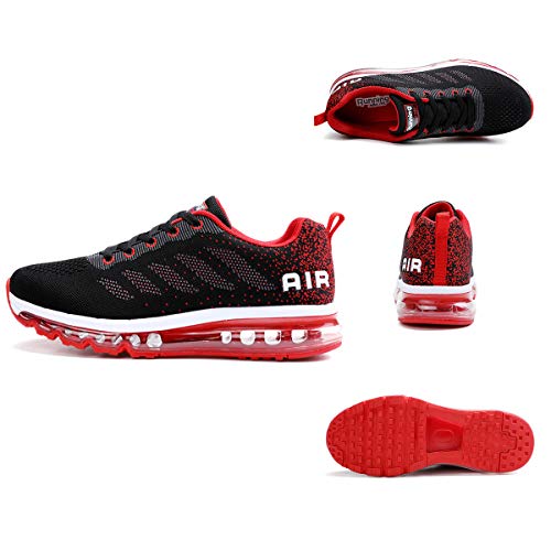 Air Zapatillas de Running para Hombre Mujer Zapatos para Correr y Asfalto Aire Libre y Deportes Calzado Unisexo Black Red 42