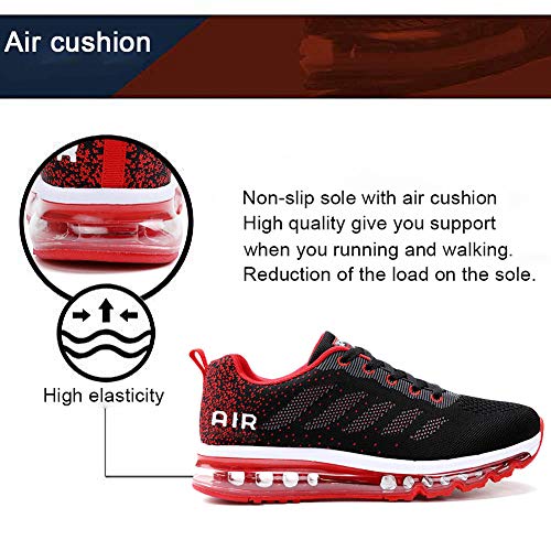 Air Zapatillas de Running para Hombre Mujer Zapatos para Correr y Asfalto Aire Libre y Deportes Calzado Unisexo Black Red 42