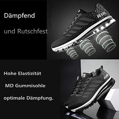 Air Zapatillas de Running para Hombre Mujer Zapatos para Correr y Asfalto Aire Libre y Deportes Calzado Unisexo Black White 40