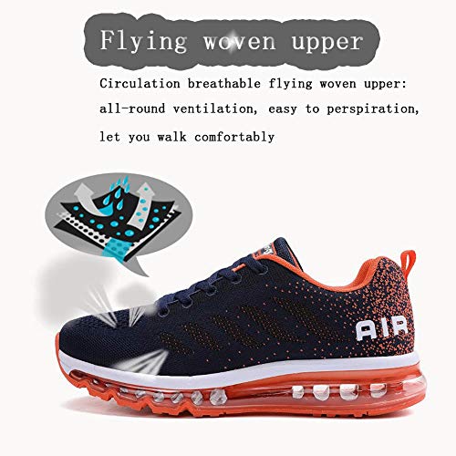 Air Zapatillas de Running para Hombre Mujer Zapatos para Correr y Asfalto Aire Libre y Deportes Calzado Unisexo Blue Orange 44