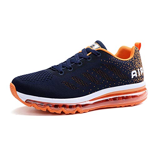 Air Zapatillas de Running para Hombre Mujer Zapatos para Correr y Asfalto Aire Libre y Deportes Calzado Unisexo Blue Orange 44