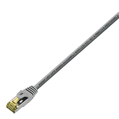 AISENS - A146-0333 Cable de Red latiguillo RJ45 LSZH Cat.7 600 MHz s/FTP pimf awg26, Gris, 0.5m