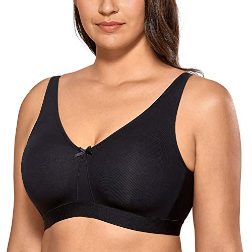 AISILIN - Sujetador Talla Grande de Algodón sin Aros y Forro de Copa Completa para Mujer Negro 120G