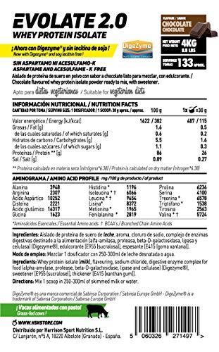 Aislado de Proteína de Suero de HSN Evolate 2.0 | Whey Protein Isolate | Proteína CFM + Enzimas Digestivas (Digezyme) + Ganar Masa Muscular | Vegetariana, Sin Gluten, Sin Soja, Chocolate, 4Kg