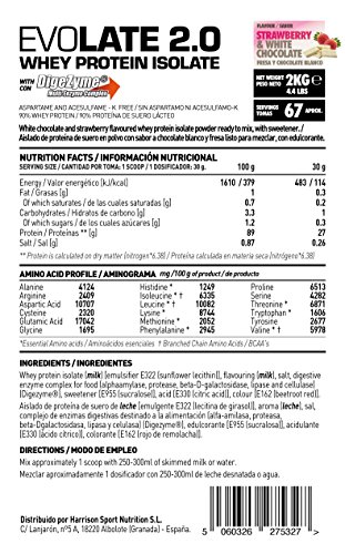 Aislado de Proteína de Suero de HSN Evolate 2.0 | Whey Protein Isolate | Proteína CFM + Enzimas Digestivas (Digezyme) + Ganar Masa Muscular | Vegetariana, Sin Gluten, Sin Soja, Fresa Choco Blanco,2Kg