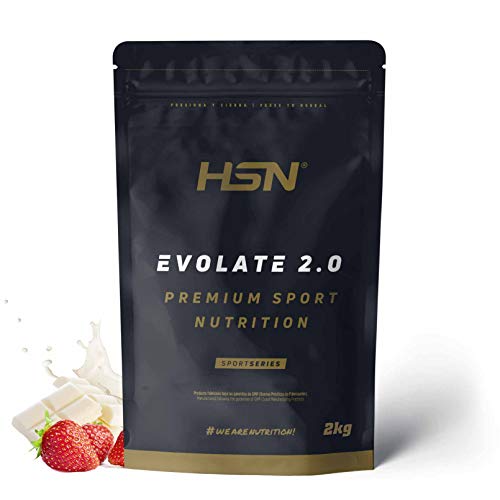 Aislado de Proteína de Suero de HSN Evolate 2.0 | Whey Protein Isolate | Proteína CFM + Enzimas Digestivas (Digezyme) + Ganar Masa Muscular | Vegetariana, Sin Gluten, Sin Soja, Fresa Choco Blanco,2Kg