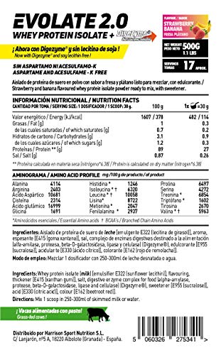 Aislado de Proteína de Suero de HSN Evolate 2.0 | Whey Protein Isolate | Proteína CFM + Enzimas Digestivas (Digezyme) + Ganar Masa Muscular | Vegetariana, Sin Gluten, Sin Soja, Fresa Banana, 500g