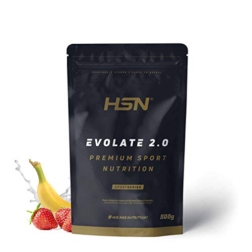 Aislado de Proteína de Suero de HSN Evolate 2.0 | Whey Protein Isolate | Proteína CFM + Enzimas Digestivas (Digezyme) + Ganar Masa Muscular | Vegetariana, Sin Gluten, Sin Soja, Fresa Banana, 500g