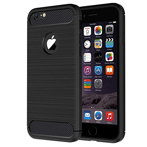 AIsoar Funda iPhone 6 Plus,iPhone 6S Plus, Bumper Silicona Cubierta de Choque de diseño de Fibra de Carbono Delgado híbrido Defender Resistente a los arañazos Carcasa Protectora de antichoque (Negro)