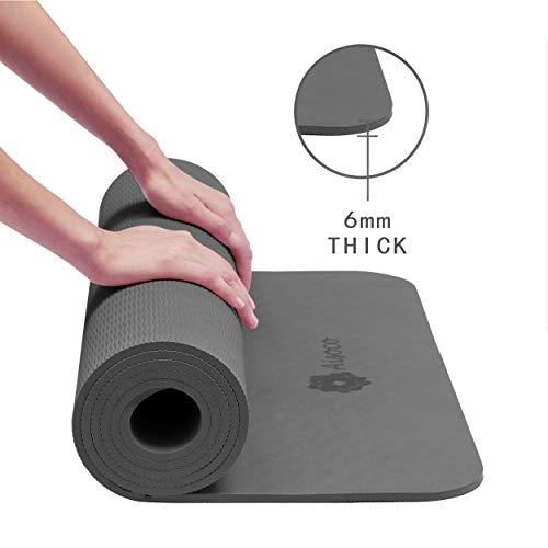 Aisoco Estera de Yoga TPE Premium, Antideslizante, respetuosa con el Medio Ambiente, respetuosa con la Piel, con Bolso y Correa de Transporte (6mm, Grey)