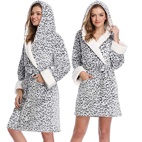 AITU Stickers Muraux Albornoz Suave,Mujeres Leopardo Más Tamaño Coral Fleece Robes De Tocador Casero Ropa De Hogar Kimono Sleepwear Gowns Novia Baño Traje para Las Mujeres Joven Dama, L