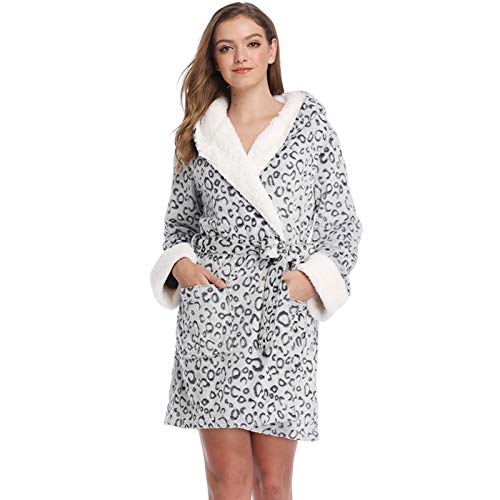 AITU Stickers Muraux Albornoz Suave,Mujeres Leopardo Más Tamaño Coral Fleece Robes De Tocador Casero Ropa De Hogar Kimono Sleepwear Gowns Novia Baño Traje para Las Mujeres Joven Dama, L