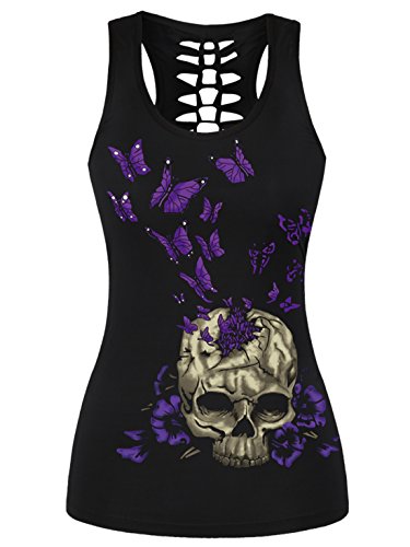 Aivtalk - Camiseta sin Mangas con Impresión Calavera Chaleco Casual Atractivo Verano para Chicas Mujeres, Modelo 4 Aivtalk - Camiseta sin Mangas con Impresión Calavera Chaleco Casual Atractivo Verano para Chicas Mujeres, Modelo 4
