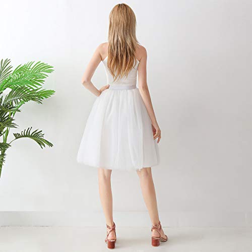 Aivtalk - Falda Corta Tutú para Mujeres Enaguas de Gasa Tulle 4 Capas + Forro Largo hasta Rodilla Cintura Elástica - Blanco Aivtalk - Falda Corta Tutú para Mujeres Enaguas de Gasa Tulle 4 Capas + Forro Largo hasta Rodilla Cintura Elástica - Blanco