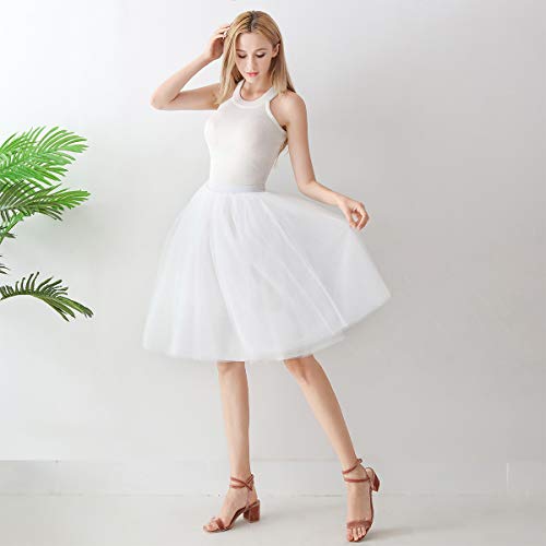 Aivtalk - Falda Corta Tutú para Mujeres Enaguas de Gasa Tulle 4 Capas + Forro Largo hasta Rodilla Cintura Elástica - Blanco Aivtalk - Falda Corta Tutú para Mujeres Enaguas de Gasa Tulle 4 Capas + Forro Largo hasta Rodilla Cintura Elástica - Blanco
