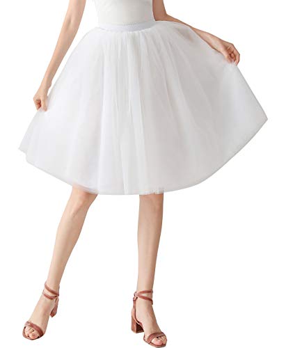 Aivtalk - Falda Corta Tutú para Mujeres Enaguas de Gasa Tulle 4 Capas + Forro Largo hasta Rodilla Cintura Elástica - Blanco Aivtalk - Falda Corta Tutú para Mujeres Enaguas de Gasa Tulle 4 Capas + Forro Largo hasta Rodilla Cintura Elástica - Blanco