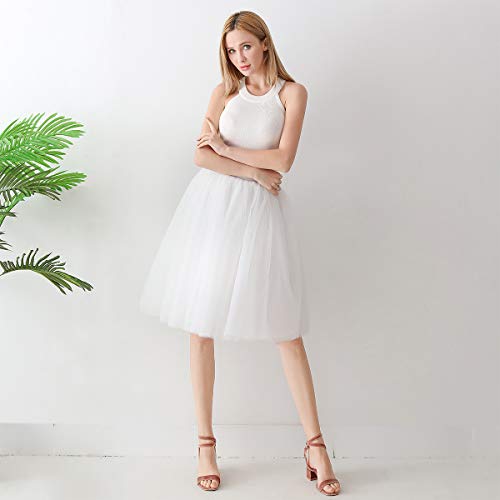 Aivtalk - Falda Corta Tutú para Mujeres Enaguas de Gasa Tulle 4 Capas + Forro Largo hasta Rodilla Cintura Elástica - Blanco Aivtalk - Falda Corta Tutú para Mujeres Enaguas de Gasa Tulle 4 Capas + Forro Largo hasta Rodilla Cintura Elástica - Blanco