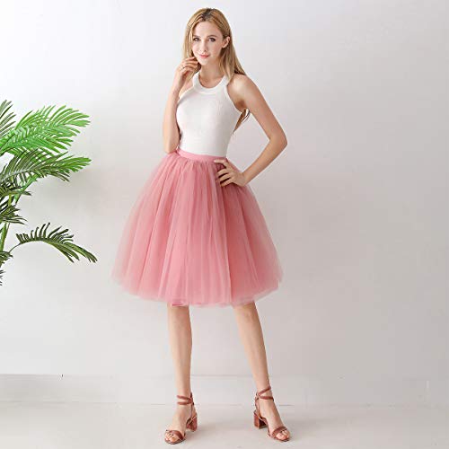 Aivtalk - Tutú Falda Corta de Mujer Chica Enaguas Tulle 50s Retro Rockabilly Cancán por la Rodilla - Rosa