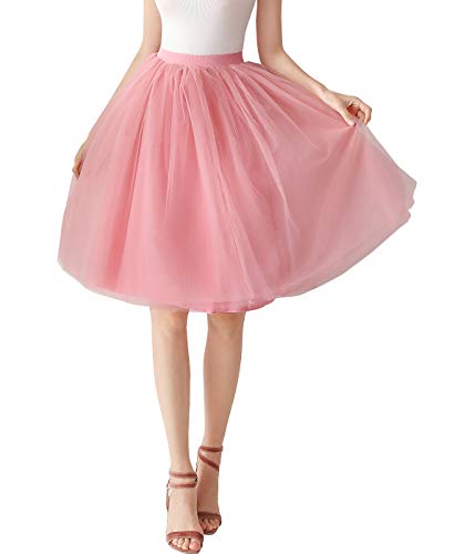 Aivtalk - Tutú Falda Corta de Mujer Chica Enaguas Tulle 50s Retro Rockabilly Cancán por la Rodilla - Rosa