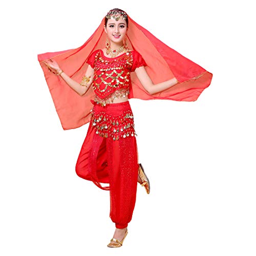 Aiweijia Conjunto De Traje De Traje De Danza del Vientre para Mujer Traje De Baile De Bollywood Indio Conjunto De Traje De Baile De India Bharatanatyam