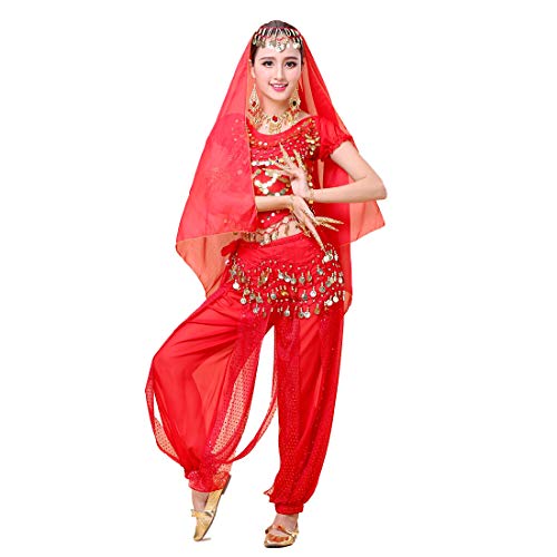 Aiweijia Conjunto De Traje De Traje De Danza del Vientre para Mujer Traje De Baile De Bollywood Indio Conjunto De Traje De Baile De India Bharatanatyam