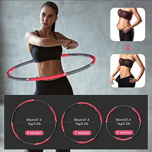 Aiweite Hula Hoop - Aro de hula Hoop para adultos y niños para pérdida de peso y masaje, 6 – 8 piezas con capucha desmontable para fitness / entrenamiento / contornos abdominales (1,2 kg / gris rojo) Aiweite Hula Hoop - Aro de hula Hoop para adultos y niños para pérdida de peso y masaje, 6 – 8 piezas con capucha desmontable para fitness / entrenamiento / contornos abdominales (1,2 kg / gris rojo)