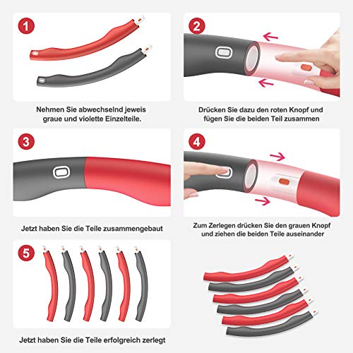Aiweite Hula Hoop - Aro de hula Hoop para adultos y niños para pérdida de peso y masaje, 6 – 8 piezas con capucha desmontable para fitness / entrenamiento / contornos abdominales (1,2 kg / gris rojo) Aiweite Hula Hoop - Aro de hula Hoop para adultos y niños para pérdida de peso y masaje, 6 – 8 piezas con capucha desmontable para fitness / entrenamiento / contornos abdominales (1,2 kg / gris rojo)