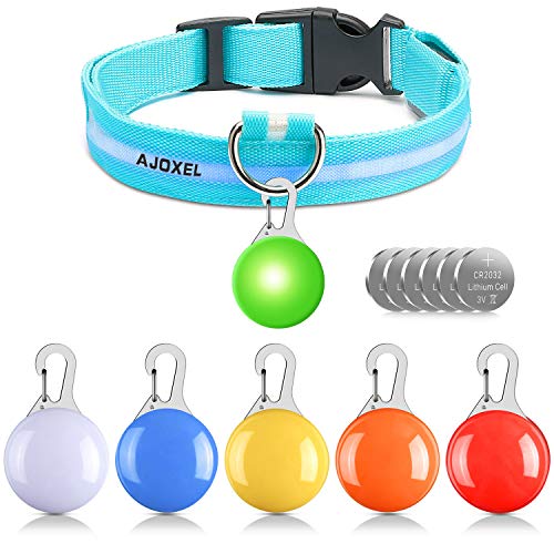 AJOXEL 6 PCS Luz para Perros LED con Collar Perro, Collar de Perro con Luz LED Collar de Seguridad LED para Perros, 3 Modos Intermitente Luces Batería Incluida con 6 Pilas de Repuesto