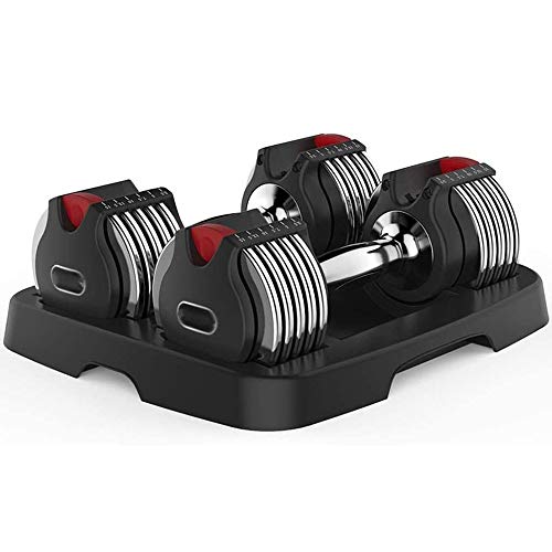 Ajustable Dumbbell Set de Fitness con Mancuernas Dial Home Fitness Products Mancuernas Hombres Gym Equipment Mancuernas Pair for Hombre y Mujer con el Soporte del Peso Total de 30 Libras