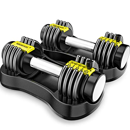 Ajustable Dumbbell Set – Tamaño Compacto y Mango Antideslizante y Giratorio – 5 Velocidades De Peso Rápido Levantamiento De Pesas Ajustable 2 Pack