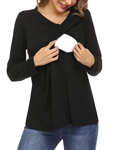 Akalnny Camisa de Lactancia Mujer Manga Larga Ropa de Premamá Algodón Transpirable Suave Camiseta de Embarazada Cómodo Akalnny Camisa de Lactancia Mujer Manga Larga Ropa de Premamá Algodón Transpirable Suave Camiseta de Embarazada Cómodo