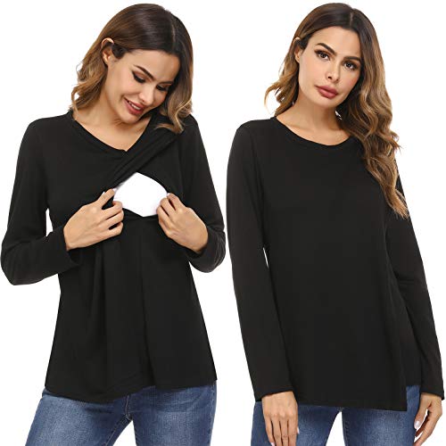 Akalnny Camisa de Lactancia Mujer Manga Larga Ropa de Premamá Algodón Transpirable Suave Camiseta de Embarazada Cómodo Akalnny Camisa de Lactancia Mujer Manga Larga Ropa de Premamá Algodón Transpirable Suave Camiseta de Embarazada Cómodo