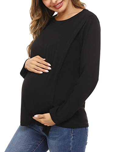 Akalnny Camisa de Lactancia Mujer Manga Larga Ropa de Premamá Algodón Transpirable Suave Camiseta de Embarazada Cómodo Akalnny Camisa de Lactancia Mujer Manga Larga Ropa de Premamá Algodón Transpirable Suave Camiseta de Embarazada Cómodo