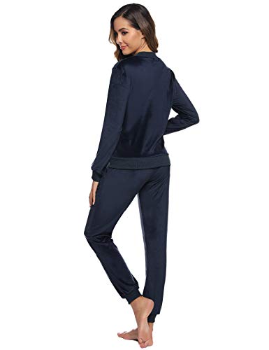 Akalnny Chándal Conjunto Mujer de Terciopelo Informal Pijamas Trajes Chaquetas de Manga Larga con Cremallera + Pantalones de Cintura Alta Azul Marino Akalnny Chándal Conjunto Mujer de Terciopelo Informal Pijamas Trajes Chaquetas de Manga Larga con Cremallera + Pantalones de Cintura Alta Azul Marino