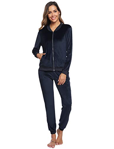 Akalnny Chándal Conjunto Mujer de Terciopelo Informal Pijamas Trajes Chaquetas de Manga Larga con Cremallera + Pantalones de Cintura Alta Azul Marino Akalnny Chándal Conjunto Mujer de Terciopelo Informal Pijamas Trajes Chaquetas de Manga Larga con Cremallera + Pantalones de Cintura Alta Azul Marino
