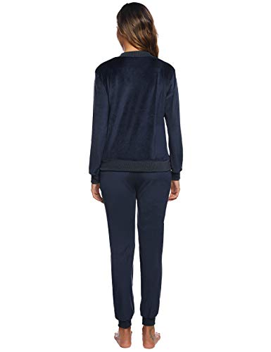 Akalnny Chándal Conjunto Mujer de Terciopelo Informal Pijamas Trajes Chaquetas de Manga Larga con Cremallera + Pantalones de Cintura Alta Azul Marino Akalnny Chándal Conjunto Mujer de Terciopelo Informal Pijamas Trajes Chaquetas de Manga Larga con Cremallera + Pantalones de Cintura Alta Azul Marino