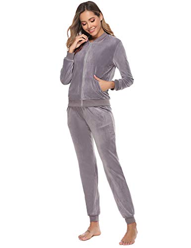 Akalnny Chándal Conjunto Mujer de Terciopelo Informal Pijamas Trajes Chaquetas de Manga Larga con Cremallera + Pantalones de Cintura Alta Gris Akalnny Chándal Conjunto Mujer de Terciopelo Informal Pijamas Trajes Chaquetas de Manga Larga con Cremallera + Pantalones de Cintura Alta Gris