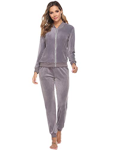 Akalnny Chándal Conjunto Mujer de Terciopelo Informal Pijamas Trajes Chaquetas de Manga Larga con Cremallera + Pantalones de Cintura Alta Gris Akalnny Chándal Conjunto Mujer de Terciopelo Informal Pijamas Trajes Chaquetas de Manga Larga con Cremallera + Pantalones de Cintura Alta Gris