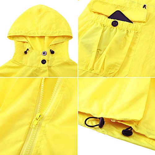 Akalnny Mujer Chaqueta Impermeables con Capucha Cuello Alto Chubasqueros Ultraligera de Manga Larga con Cremallera Amarillo