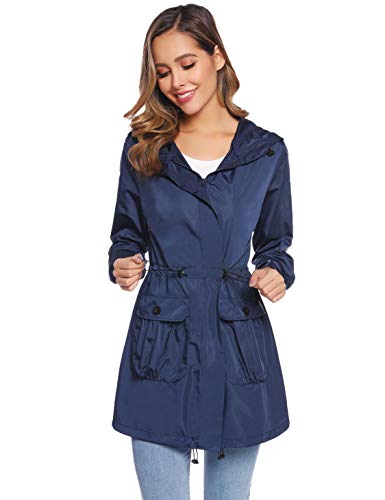 Akalnny Mujer Chaqueta Impermeables con Capucha Cuello Alto Chubasqueros Ultraligera de Manga Larga con Cremallera Azul Marino Akalnny Mujer Chaqueta Impermeables con Capucha Cuello Alto Chubasqueros Ultraligera de Manga Larga con Cremallera Azul Marino