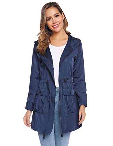 Akalnny Mujer Chaqueta Impermeables con Capucha Cuello Alto Chubasqueros Ultraligera de Manga Larga con Cremallera Azul Marino Akalnny Mujer Chaqueta Impermeables con Capucha Cuello Alto Chubasqueros Ultraligera de Manga Larga con Cremallera Azul Marino