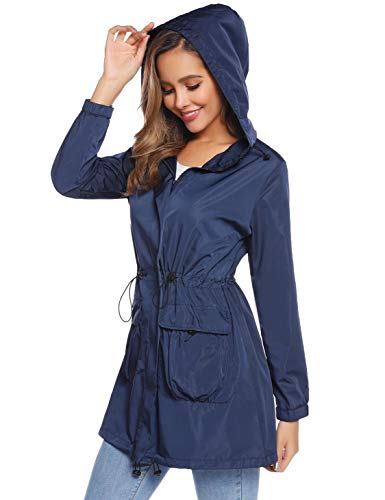 Akalnny Mujer Chaqueta Impermeables con Capucha Cuello Alto Chubasqueros Ultraligera de Manga Larga con Cremallera Azul Marino Akalnny Mujer Chaqueta Impermeables con Capucha Cuello Alto Chubasqueros Ultraligera de Manga Larga con Cremallera Azul Marino