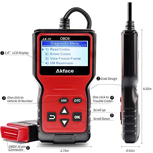 Akface Escáner OBD2, Sistemas de Diagnóstico del Motor OBDII, Lector de Códigos OBD2 Herramienta de Vehículos de Fallas con Lectura y Borrado de Códigos de Error Soporte Multilingüe …