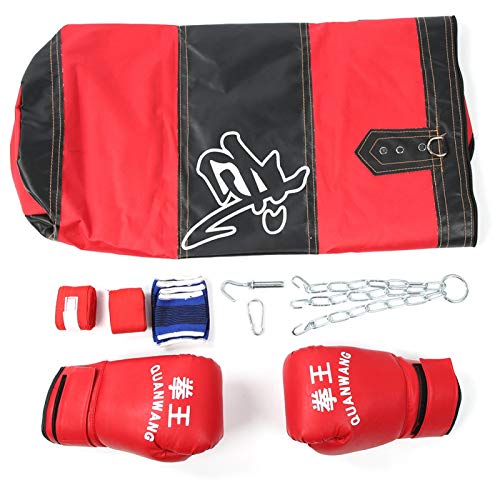 Akozon Boxeo Saco de boxeo pesado Bolsa de arena para principiantes de 12 kg Ejercicios Workout Power Bag con cadenas Guantes de protección de muñeca Guantes de mano(12KG)