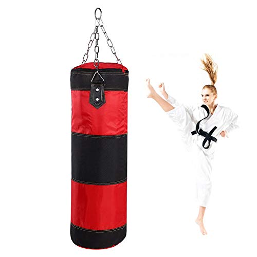 Akozon Boxeo Saco de boxeo pesado Bolsa de arena para principiantes de 12 kg Ejercicios Workout Power Bag con cadenas Guantes de protección de muñeca Guantes de mano(12KG)