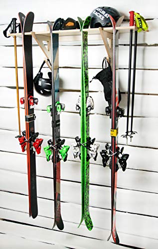 AKR Soporte de madera para esquís, para colgar esquís, en la pared, en el garaje, para interiores y exteriores, para deportes y esquís, de madera, para guardar esquíes