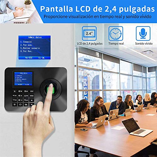 Aktivstar Maquina Asistencia Empleados de Fichar Huella Dactilar con Sistema Española, Pantalla LCD Memoria Flash de 8GB Relojes Relojes para Fichar con Capacidad de 3000 Huellas Dactilares